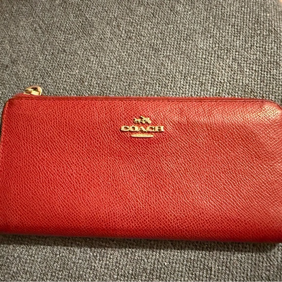Coach Red Leather Zip Wallet - Picture 1 of 7
